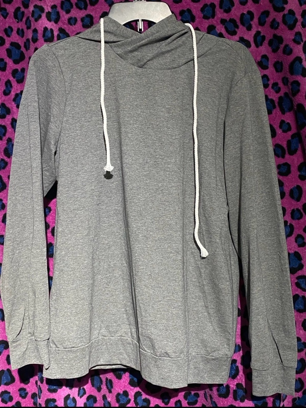 Gray Hooded Pullover Sweatshirt with Drawstring